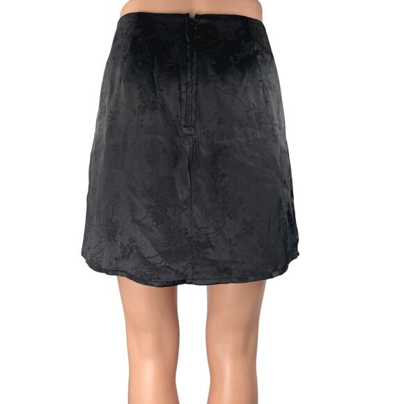 Mi Ami Black Silk Satin Floral Jacquard Slit Zipper Mini Straight Pencil Skirt M - Picture 3 of 5